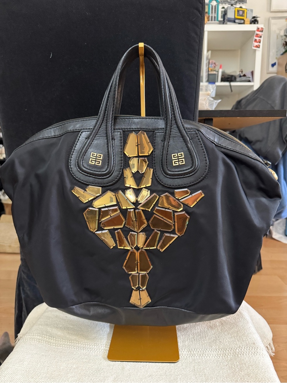 Givenchy Black Tote with Gold Mirror Mosaic Accents Leather and Canvas